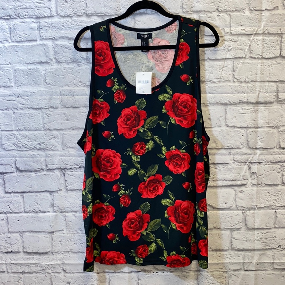 Men's Black Red Roses Tank Top XL NWT Forever 21
